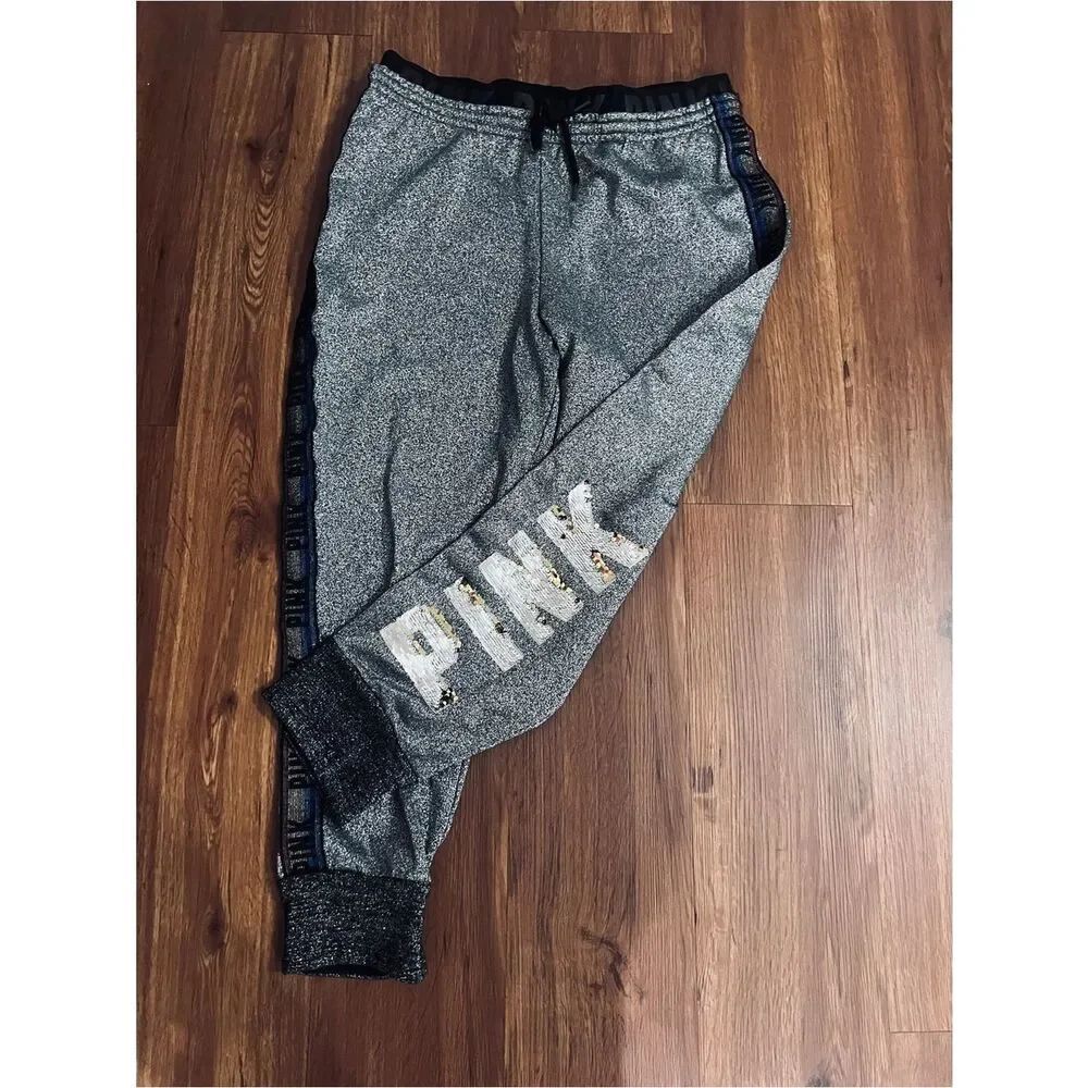 PINK VS SHIMMER GRAY BLING JOGGER PANTS XL - Picture 4 of 7